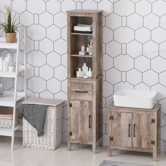 kleankin Bathroom Tall Cabinet  Free Standing Tower Cabinet with Adjustable Shelves & Cupboard Space Saving Organizer | Aosom Canada