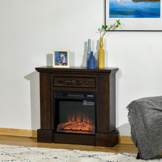 HOMCOM Electric Fireplace with Mantel, Freestanding Heater Corner Firebox with Log Hearth and Remote Control, 1400W, Brown | Aosom Canada