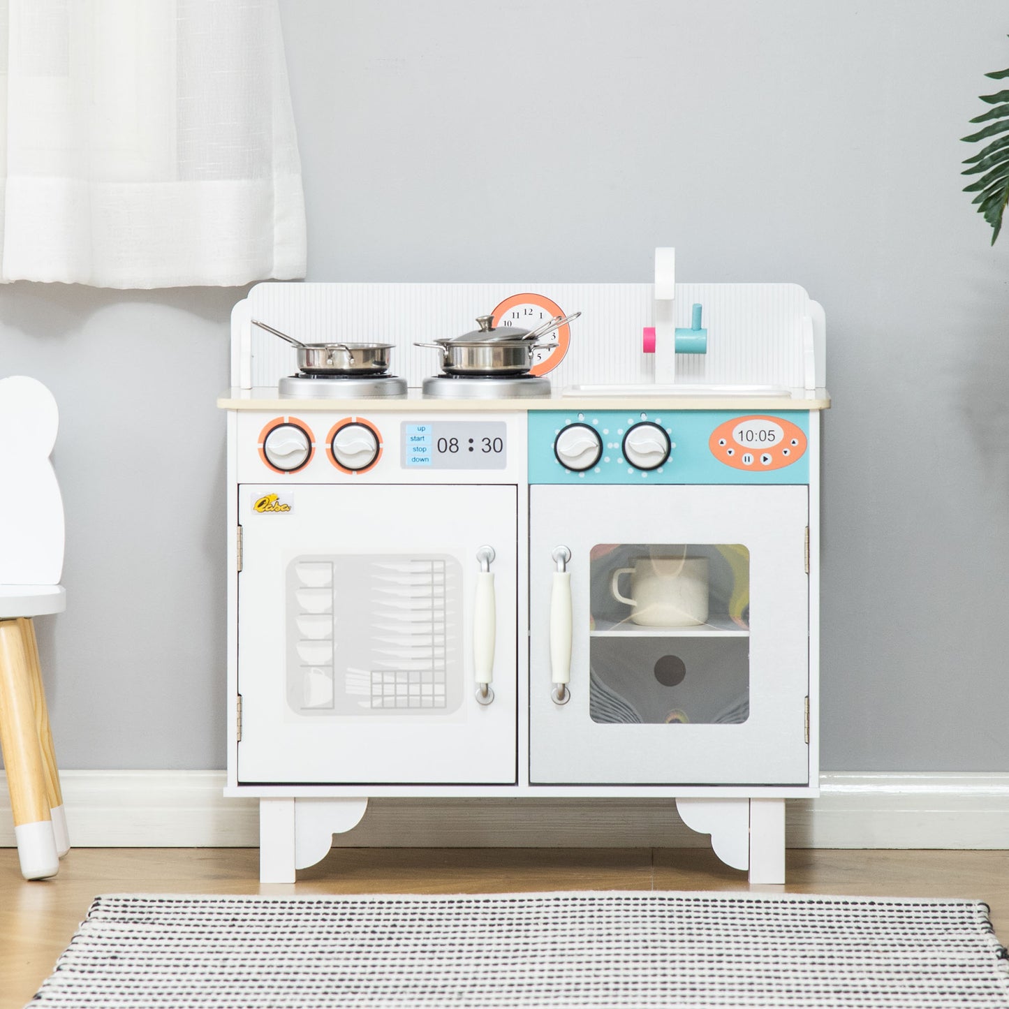 Qaba Kids Kitchen Play Set, Educational Pretend Role Playset Game, with Sink, Faucet, Cooking Bench for 3-6 Years Old, White | Aosom Canada