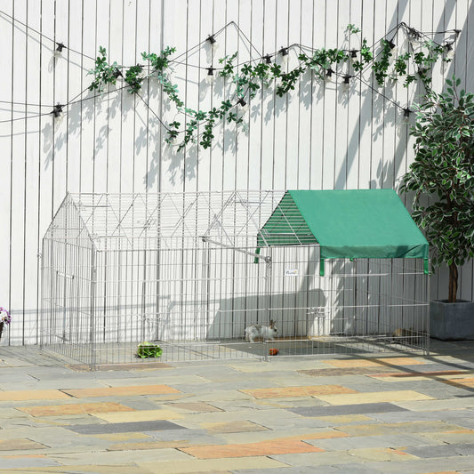 PawHut Outdoor Metal Kennel Enclosure for Small Animals Utilizable as Rabbit or Chicken Run, 87" x 41", Silver & Green | Aosom Canada