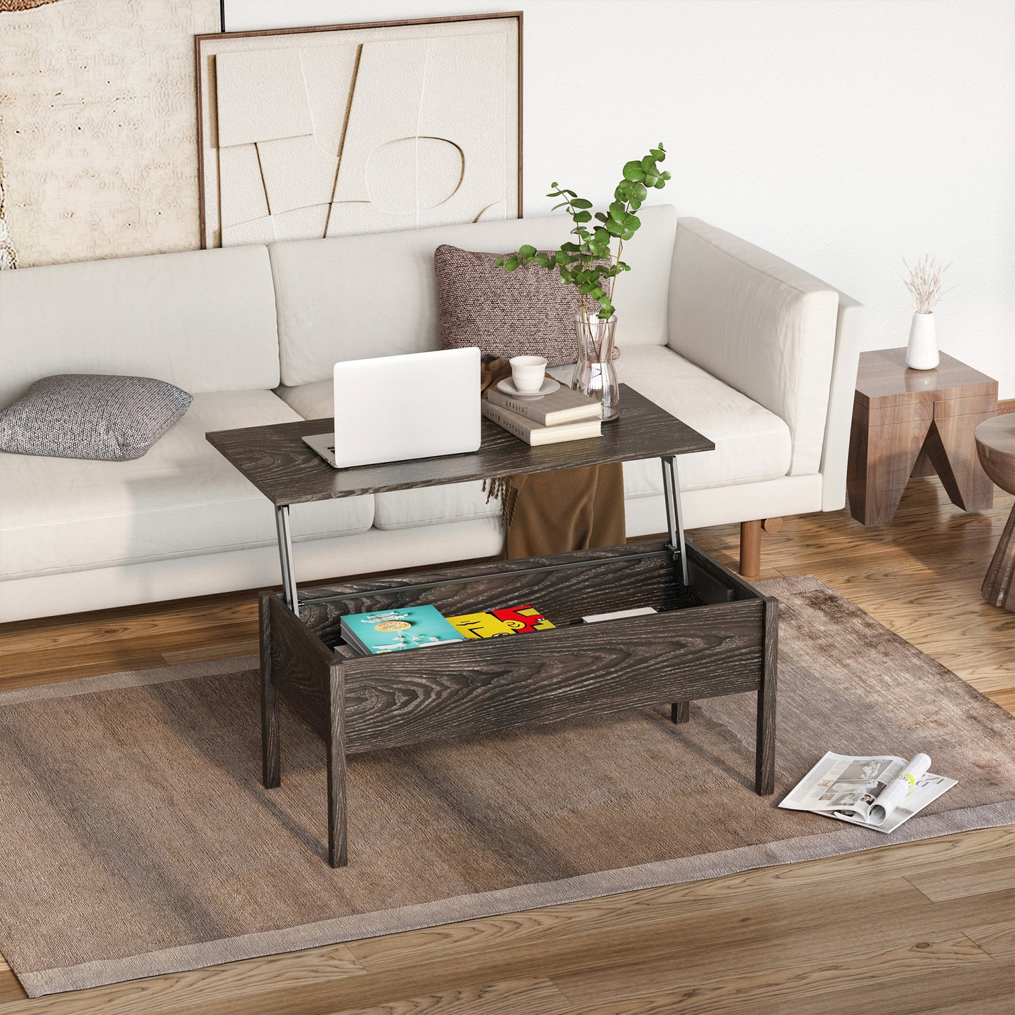 HOMCOM 39" Modern Lift Top Coffee Table with Hidden Storage Compartment, Center Table for Living Room, Grey | Aosom Canada
