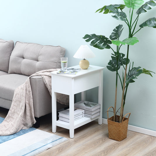 HOMCOM Flip Top End Table, Side Table with Storage Shelf and Cable Management, Narrow Nightstand for Living Room, Bedroom, White | Aosom Canada