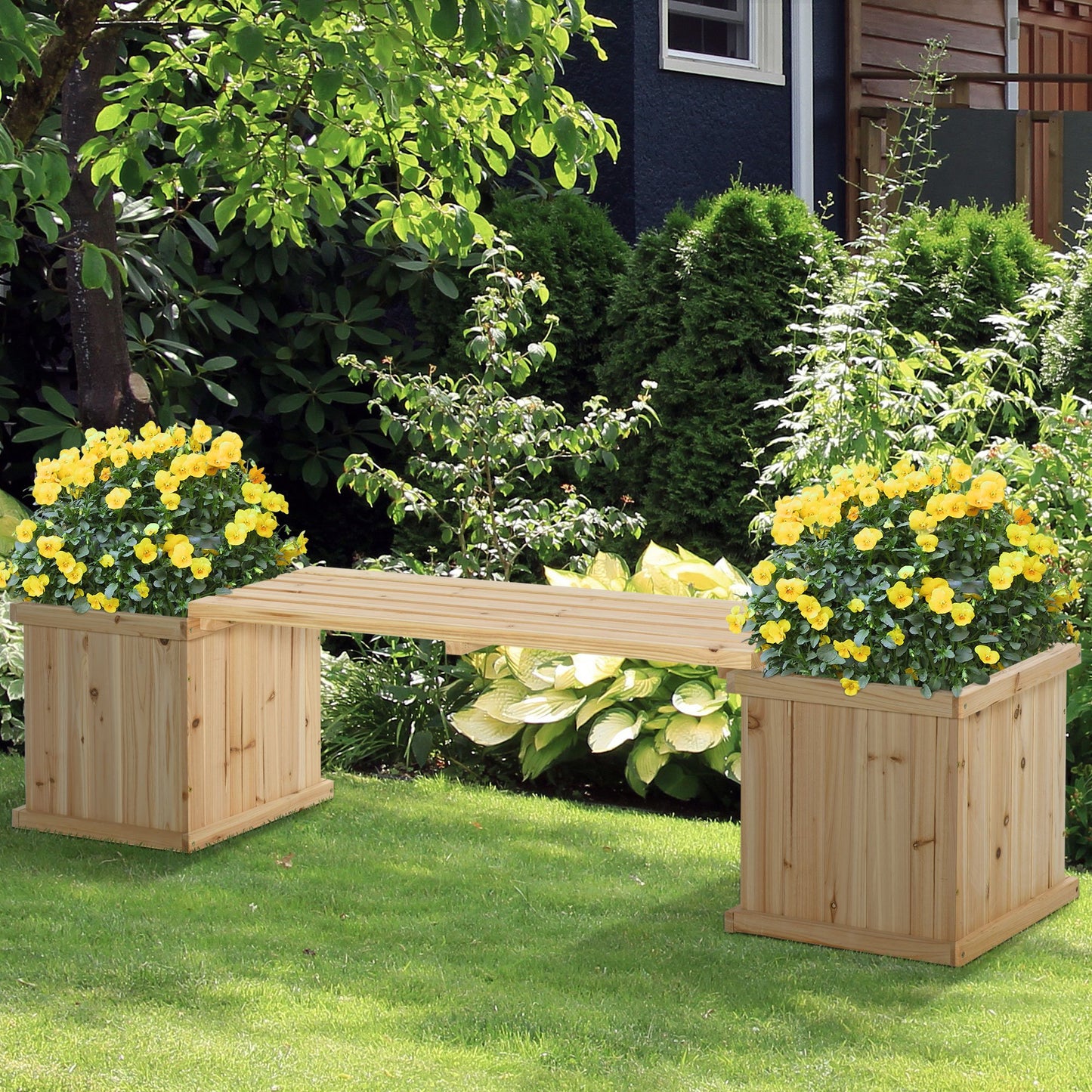 Outsunny Wooden Garden Planter & Bench Combination Garden Raised Bed Patio Park 69.25" x 15" x 15.75" | Aosom Canada