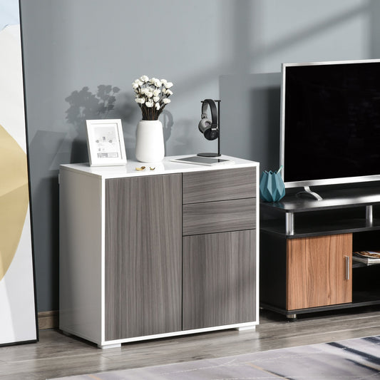 HOMCOM Modern Stylish Freestanding Push-Open Design Cabinet with 2 Drawer 2 Door Cabinet 2 Part Inner Space for Living Room Bedroom | Aosom Canada