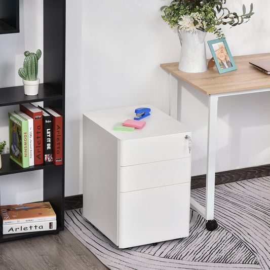 Vinsetto office drawers under desk white filing cabinet w/ Lock and 5 Wheels Mobile for Legal A4 Letter Size Home Office White | Aosom Canada