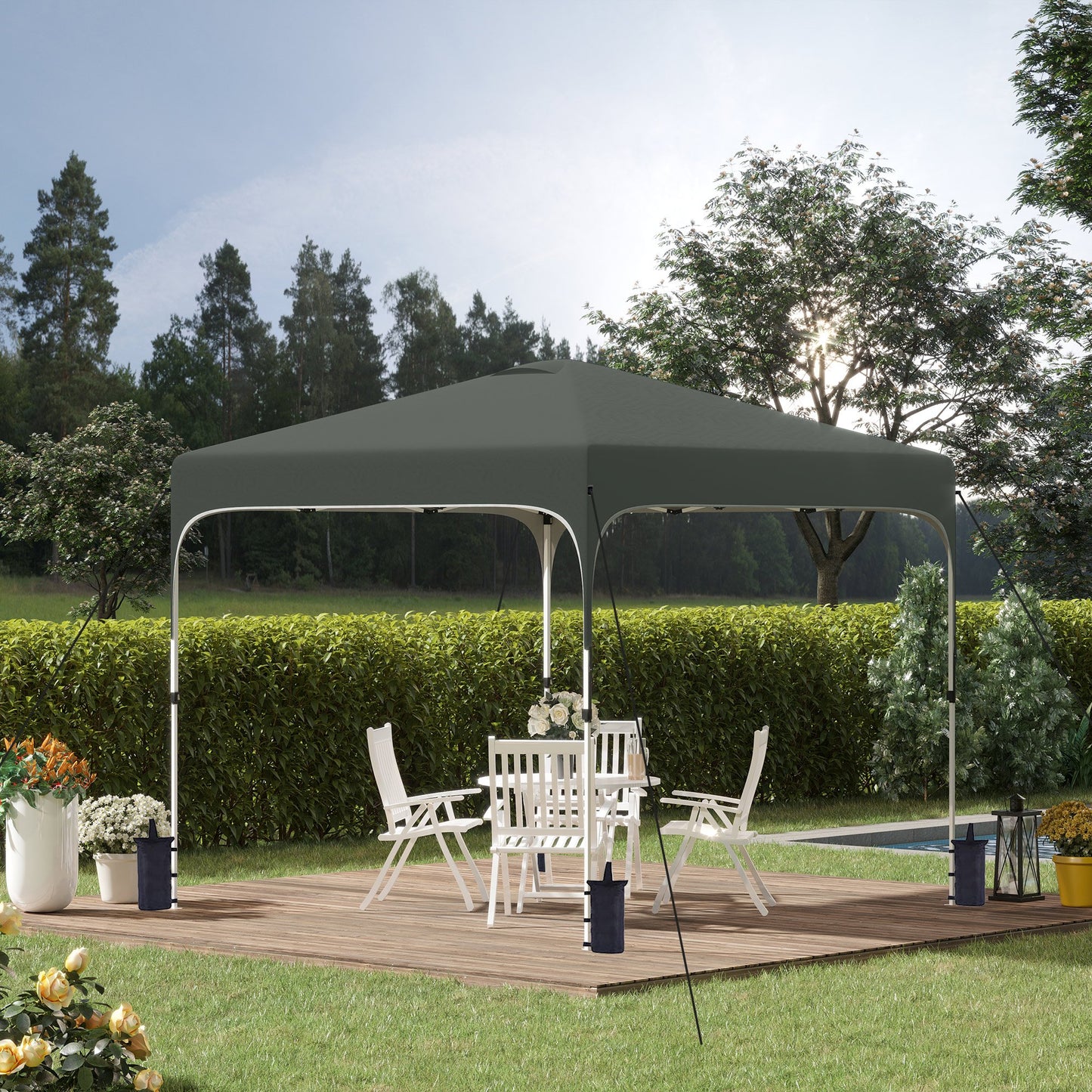 Outsunny 10' x 10' Pop Up Gazebo, Foldable Canopy Tent with 4 Leg Weight Bags, Mesh Sidewalls and 3-Level Adjustable Height, Grey | Aosom Canada