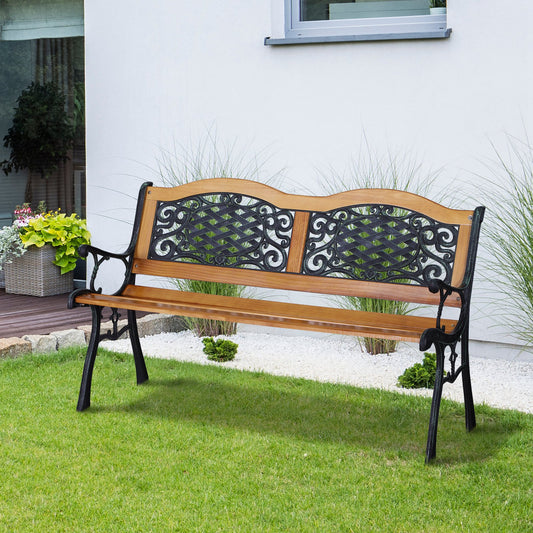 Outsunny 50" Porch Park Chair Garden Bench Cast Iron Hardwood | Aosom Canada