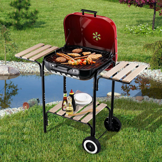 Outsunny Charcoal BBQ Trolley Barbecue Grill Patio Outdoor Garden Heat Resistant Rolling | Aosom Canada