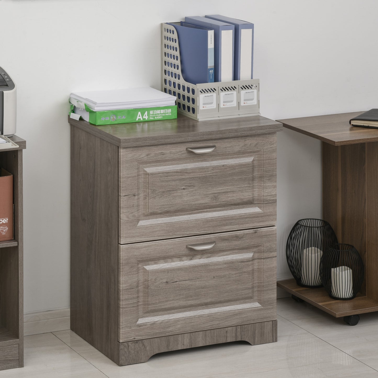 HOMCOM 2 Drawer Small File Cabinet  for Home Office Lateral File Cabinet w/ Pedestal for Documents Storage Grey Oak | Aosom Canada
