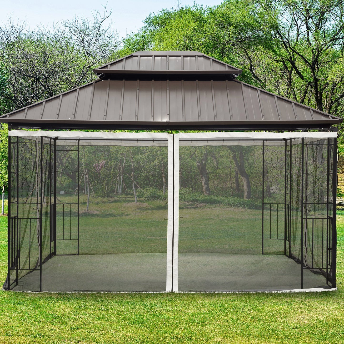 Outsunny Replacement Mosquito Netting for Gazebo 10' x 12' Black Screen Walls for Canopy with Zippers | Aosom Canada