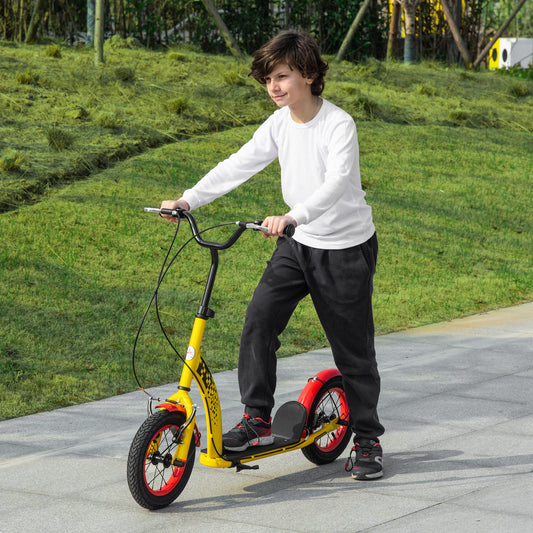 Aosom Kids Kick Scooter Adjustable Height, Front Rear Dual Brakes, 12-Inch Inflatable Rubber Wheels, for 5+ Years, Yellow | Aosom Canada