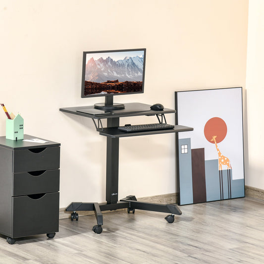 Vinsetto Height Adjustable Standing Desk Sit Stand Desk 2 Tier  Rolling Table Home Office Workstation with Keyboard Tray Black | Aosom Canada