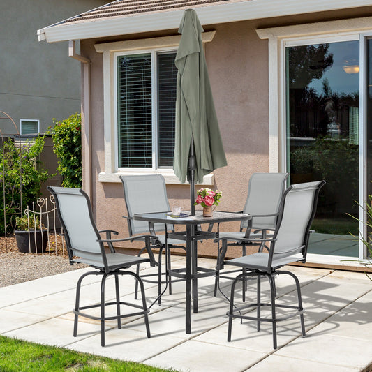 Outsunny 5 Pieces Patio Furniture Set,  Garden Conversation Set with Tempered Glass Table, 4 Swivel Chairs and Umbrella Hole, Grey | Aosom Canada