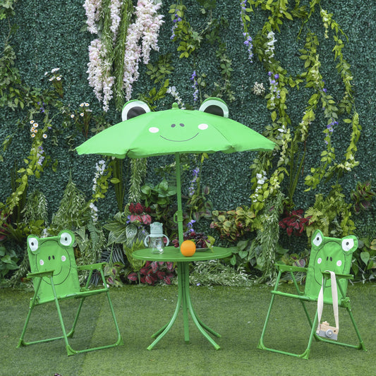 Outsunny Kids Folding Picnic Table and Chair Set Frog Pattern Outdoor Garden Patio Backyard with Removable & Height Sun Umbrella Green | Aosom Canada