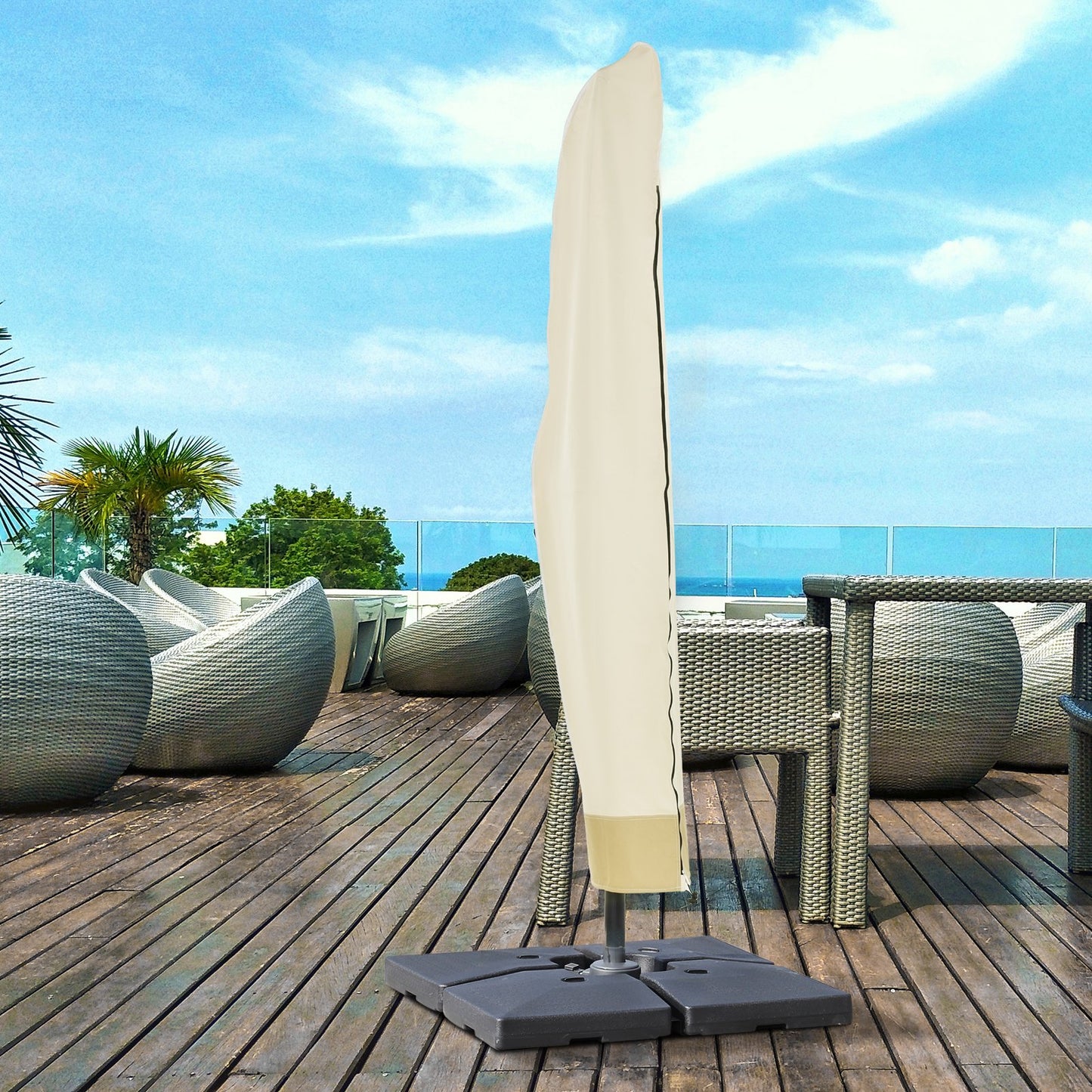 Outsunny 86.6-Inch Outdoor Offset Umbrella Cover Patio Furniture Protector Beige and Coffee | Aosom Canada