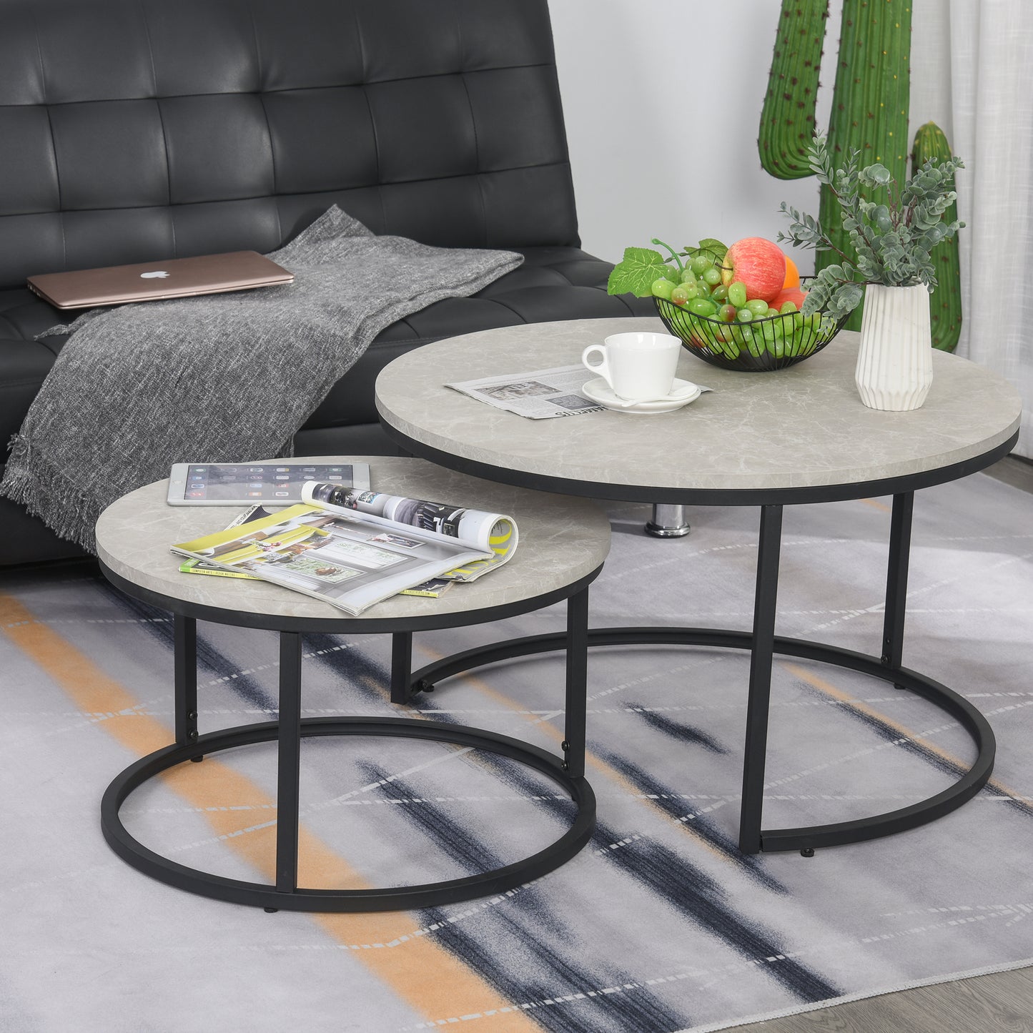HOMCOM Coffee Table for Living Room, Modern Elegance Style Chipboard Set of 2 Nesting Side Coffee Tables, w/ Metal Base | Aosom Canada