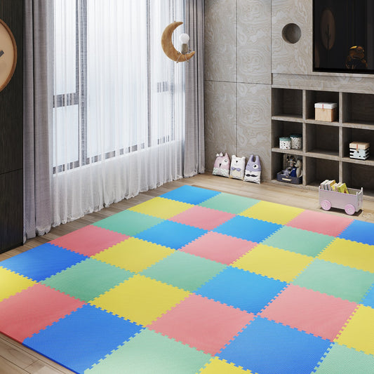 Homcom 54Pcs Foam Floor Mats Soft Eva Foam Interlocking Floor Tiles Exercise Mat Non-Skid Workout Area 209Sq.Ft Multi-Color | Aosom Canada