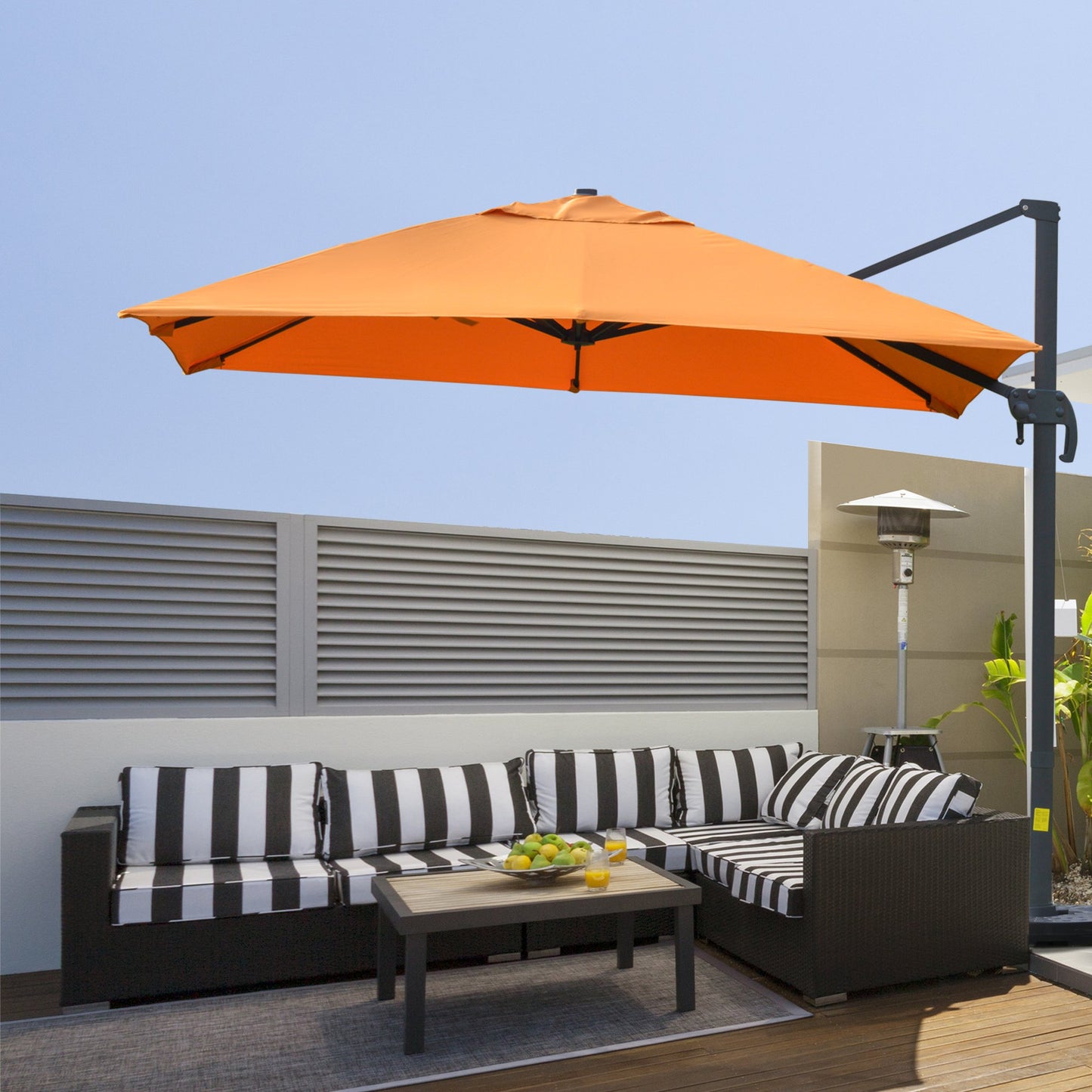 Outsunny 10x10ft Cantilever Umbrella Rotatable Square Top Market Parasol with 4 Adjustable Angle for Backyard Patio Outdoor Area Orange | Aosom Canada