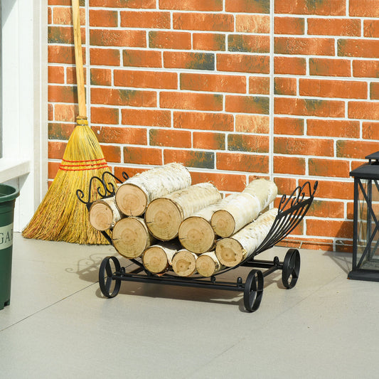 Firewood Log Rack Log Racks & Carriers Black 23.25"L x 15.75"W x 12.5"H Steel Outsunny | Aosom Canada