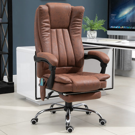 Vinsetto 6-point Vibration Massage Chair Faux Leather Recliner w/ Retractable Footrest Brown | Aosom Canada