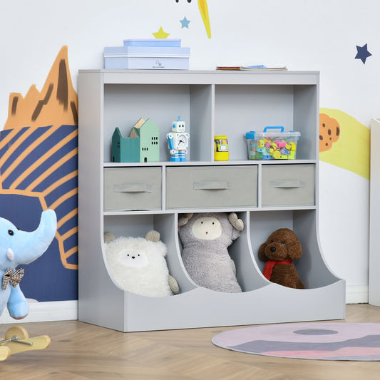HOMCOM Toy Chest Kids Cabinet Freestanding Storage Organizer Children Bookcase Display Shelf Wardrobe with Drawers, Grey | Aosom Canada