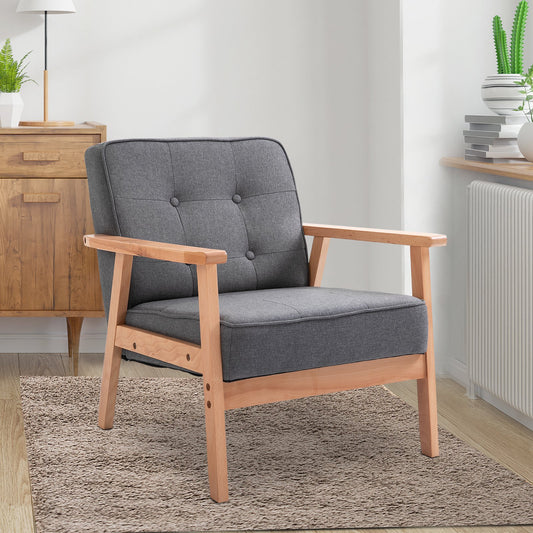 HOMCOM Mid-Century Accent Chair Modern Fabric Upholstered Tufted Back Lounge Sofa Seat - Grey | Aosom Canada
