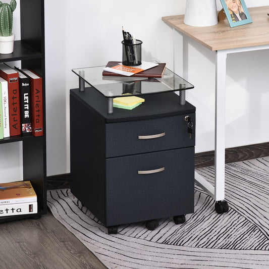 HOMCOM 2 Drawer File Cabinet Desk Lockable Movable w/ 1 Extra Caster Underdesk Fits A4 Letter Size Folder for Home Office Black | Aosom Canada