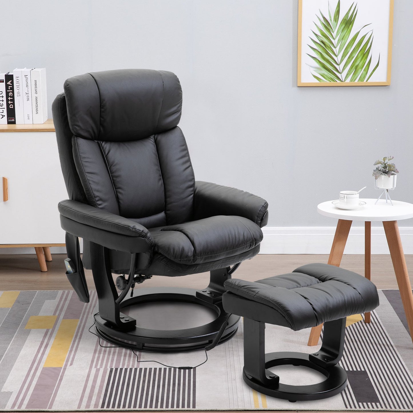 HOMCOM Massage Recliner Seats with Footrest Pu Leather Electric Remote Control Padded Sofa Chair with 10 Vibration Points Black | Aosom Canada