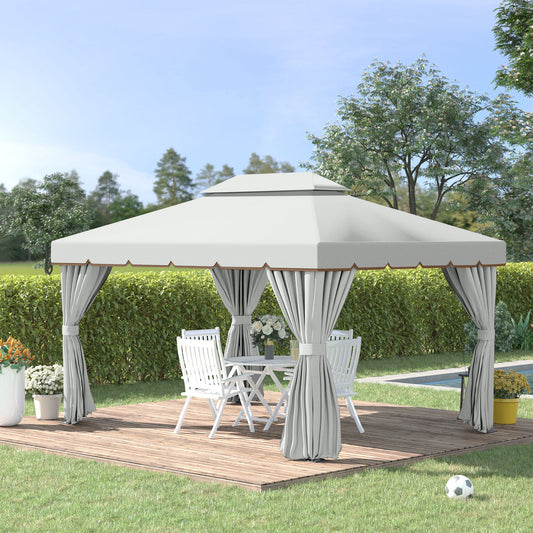 Outsunny 13' x 10' Outdoor Patio Gazebo Canopy with 2-Tier Polyester Roof, Vented Mesh Sidewall & Strong Aluminum Frame, White | Aosom Canada