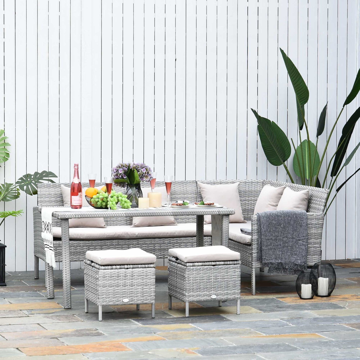 Outsunny 5-Piece Patio Dining Sets, Outdoor Furniture Sets PE Rattan Wicker Conversation Furniture Sets, Beige | Aosom Canada
