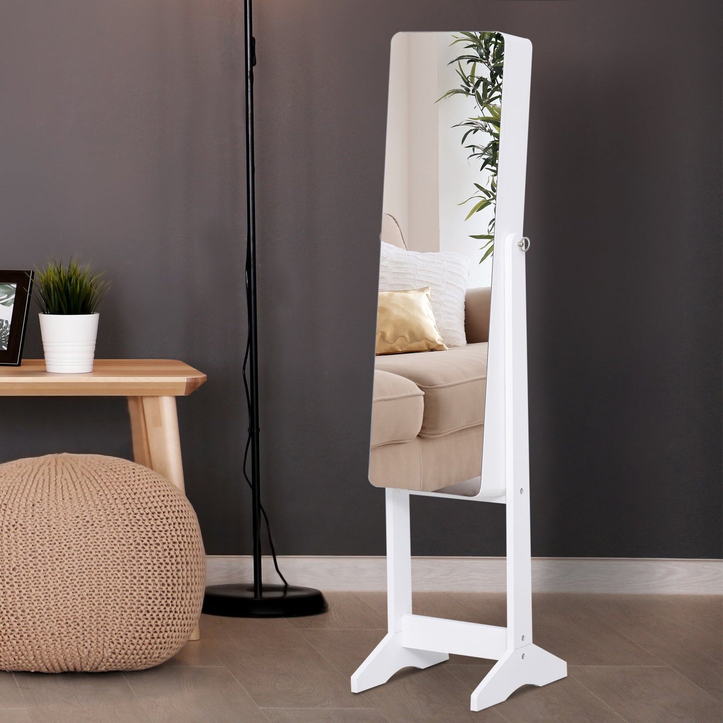 HOMCOM Mirrored Jewelry Cabinet Armoire LED Light Stand Jewelry Storage Organizer for Necklaces Rings Earrings Angle Adjustable White | Aosom Canada