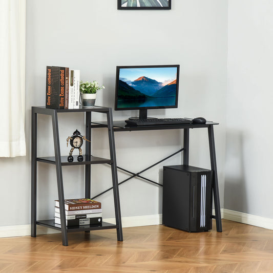 HOMCOM 49.5" Home Office Computer Desk with Shelves Study Table with Storage Laptop Desk for Bedroom Small Space Black | Aosom Canada