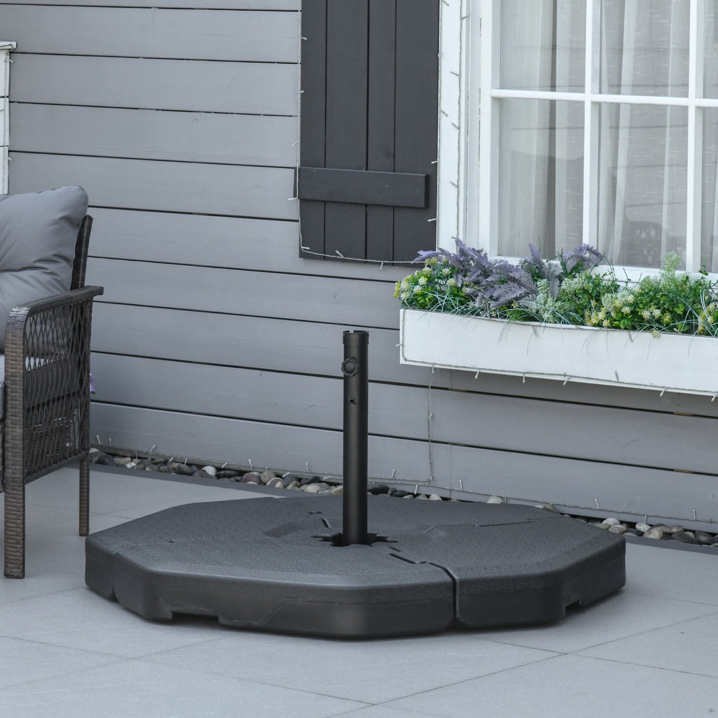 Outsunny 4 Pcs Umbrella Base Square Stand Cantilever Offset Patio Umbrella Weights w/Easy-Fill Spouts for Water or Sand, Black | Aosom Canada