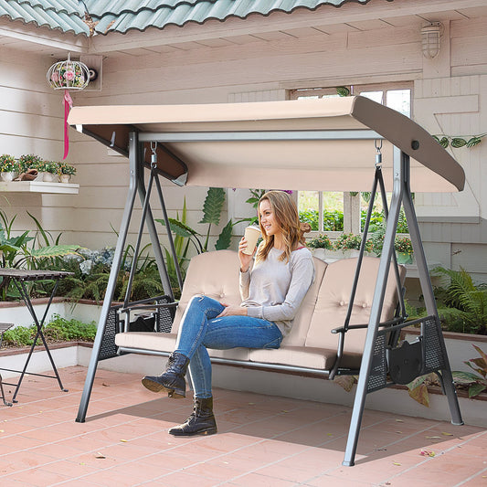 Outsunny Outdoor Patio 3 Seat Steel Canopy Cushioned Bench Swing | Aosom Canada