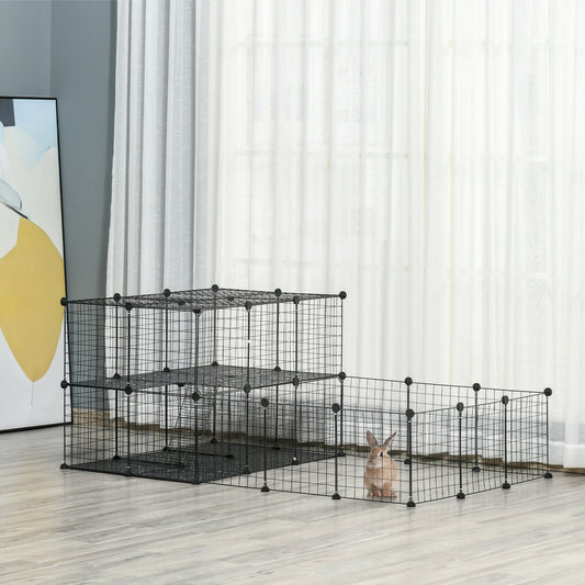 PawHut Pet Playpen with Door, Guinea Pigs Metal Mesh Cage for Small Animal, Chinchilla, with Mallet, 69"L x 41.5"W x 27.5"H, Black | Aosom Canada