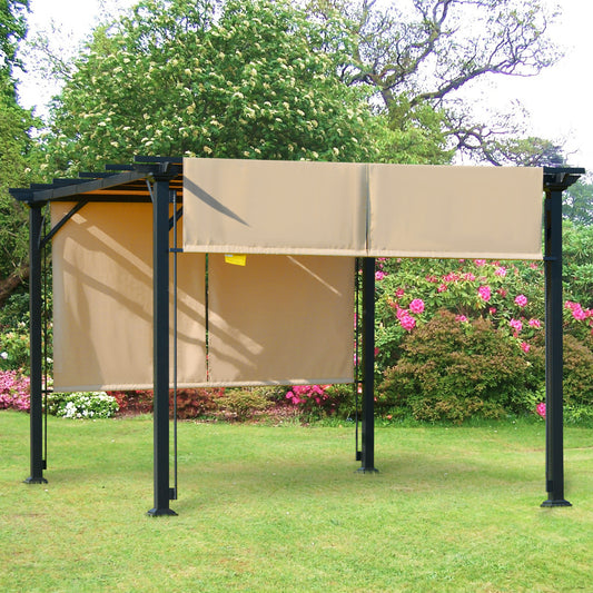 Outsunny 12' x 10' Outdoor Patio Gazebo Pergola with Retractable Canopy Roof, Steel Frame with Stakes, Unique Design, Beige | Aosom Canada