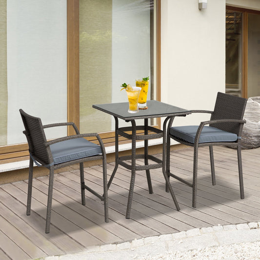 Outsunny 3 Piece Outdoor PE Rattan Wicker Bar Table Stool Bistro Set | Aosom Canada