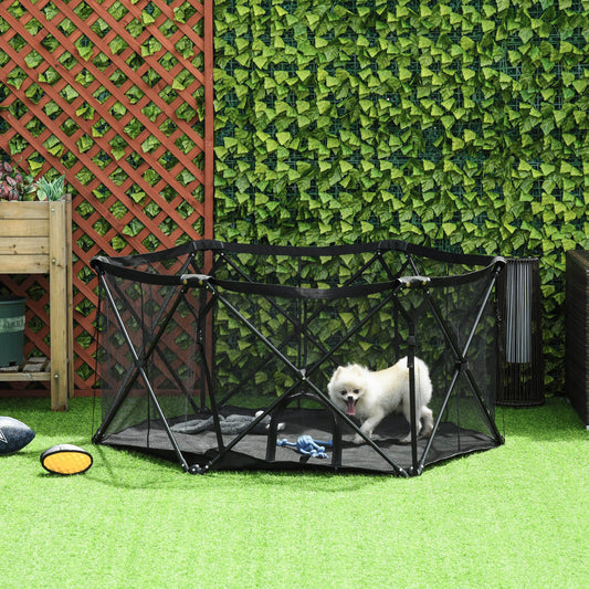 PawHut Folding Portable Pet Playpen Soft Dog Cat Puppy Exercise Kennel Pen Crate with Carrying Bag Indoor Outdoor Black | Aosom Canada