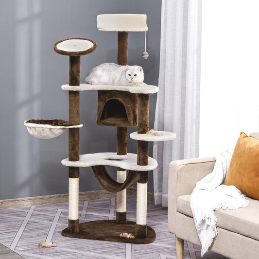 PawHut Modern Cat Tree House Cat Climber 60" Cat Scratching Post Tower Condo w/ Hammock Post | Aosom Canada