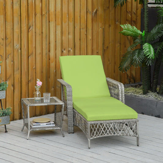Outsunny Outdoor 2 PCS PE Rattan Sun Lounger, Patio Wicker Recliner Chair Furniture with 5-Level Adjustable Backrest, Green | Aosom Canada
