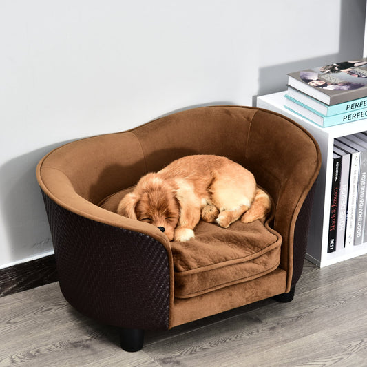 PawHut Rattan Style Pet Dog Cat Sofa Pet Bed Warm Dog Bed Chair w/ Removable Washable Cushion | Aosom Canada