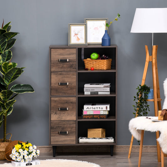 HOMCOM Retro 4-Drawer Dresser Storage Cabinet with 4-Tier Shelves for Living Room & Bedroom | Aosom Canada