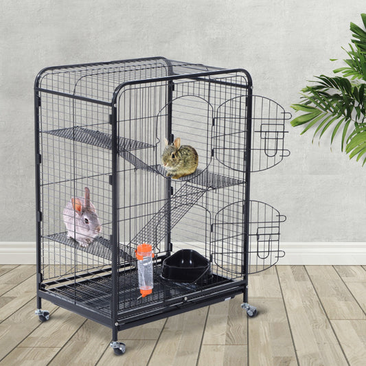 PawHut 37" Pet Hamster Cage Rats House Playpen 2 Doors Tray Animal Supply Kit Metal Black | Aosom Canada