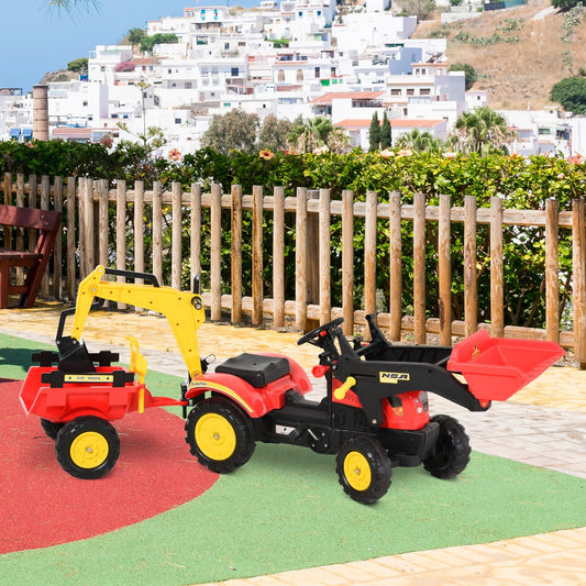 Aosom 3 in1 Kids Ride On Bulldozer/Excavator Toy with 6 Wheels, Controllable Cargo Trailer & Easy Pedal Controls | Aosom Canada