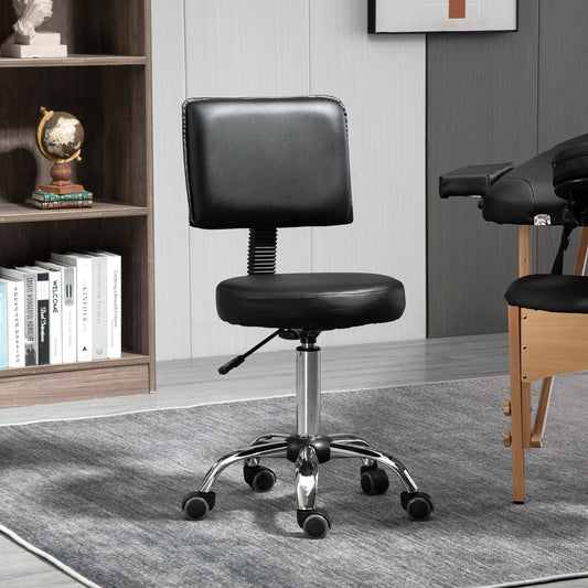 HOMCOM Rolling Swivel Salon Stool Chair with Mid Back and PU Leather, Height Adjustable Massage Medical Spa Stool, Black | Aosom Canada