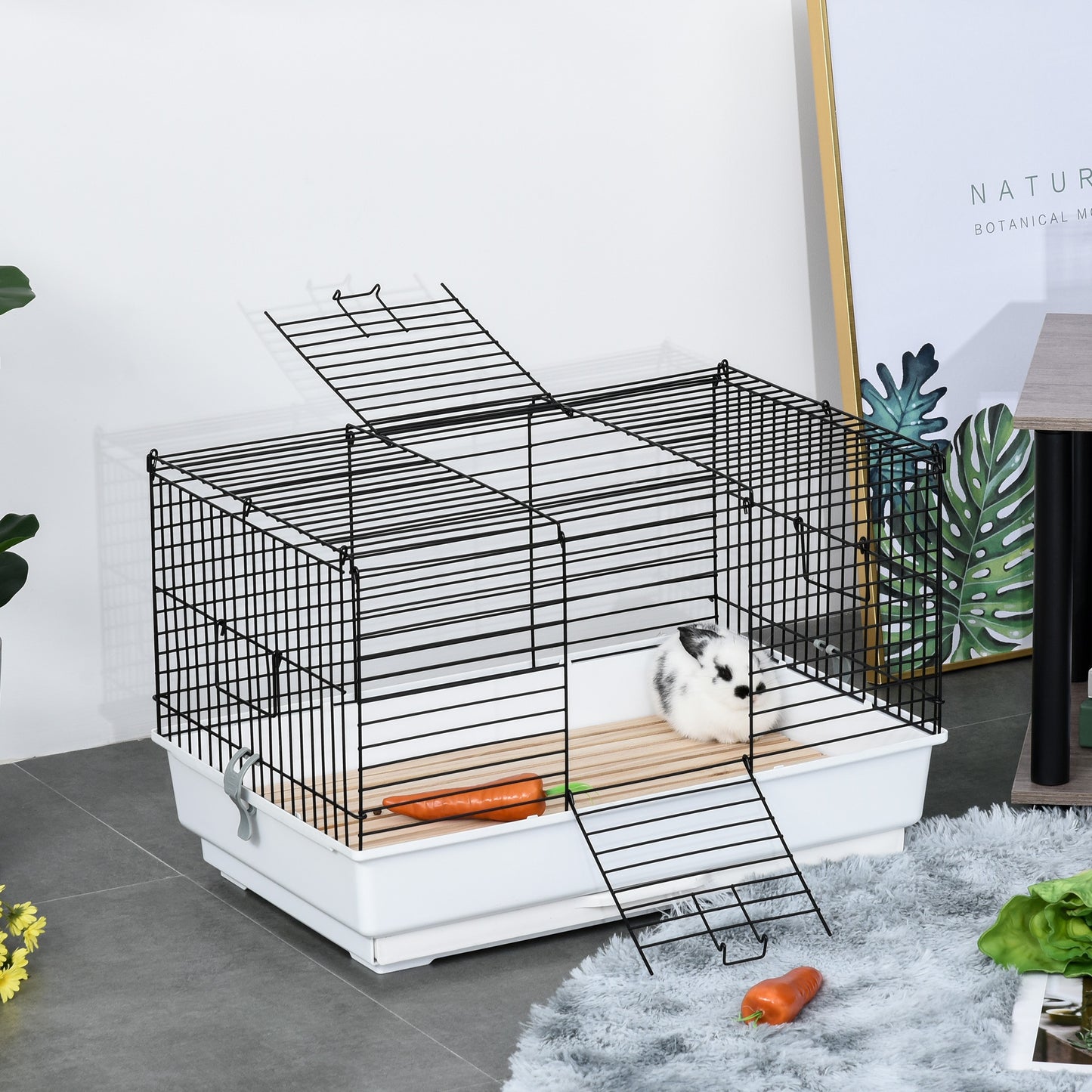 PawHut Small Animal Cage Habitat Pet Play House for Small Rabbit Bunny Guinea Pig Pet Mink Chinchilla with Tray Bottom Wood Board | Aosom Canada