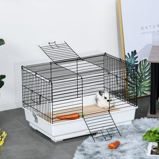 PawHut Small Animal Cage Habitat Pet Play House for Small Rabbit Bunny Guinea Pig Pet Mink Chinchilla with Tray Bottom Wood Board | Aosom Canada