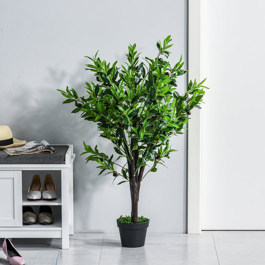 HOMCOM 4FT Artificial Olive Tree, Faux Decorative Plant in Nursery Pot for Indoor or Outdoor Décor, Green | Aosom Canada
