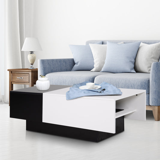 HOMCOM Modern Coffee Table with Slide Top and Hidden Storage, Rectangular Center Table for Living Room, Black/White | Aosom Canada