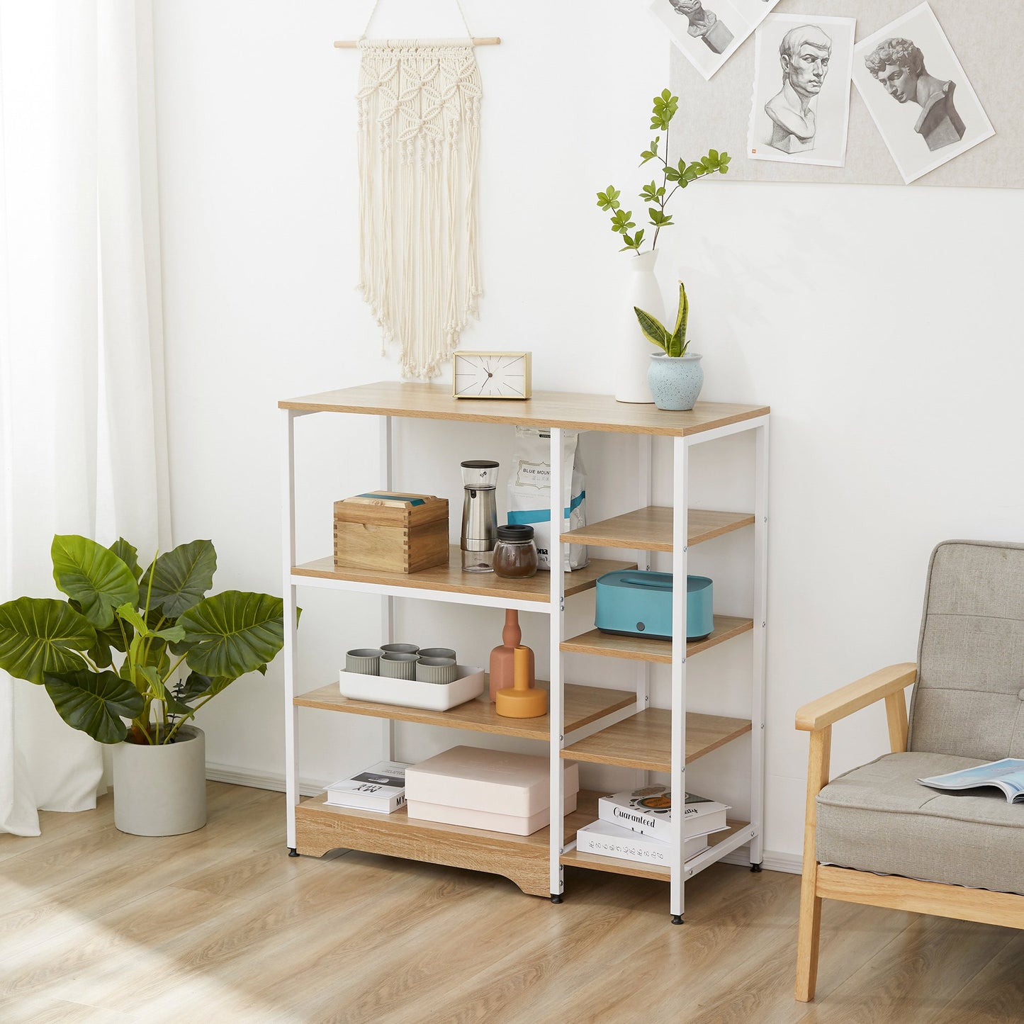 HOMCOM Storage Shelf Multi-Tier Bookcase Utility Display Rack Home Organizer for Kitchen, Garage, Living Room, White | Aosom Canada